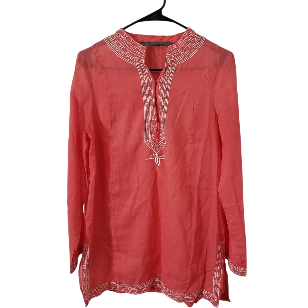 Zara Embroidered Peasant Top Blouse Bohemian Festival Tunic Long Sleeve Size M